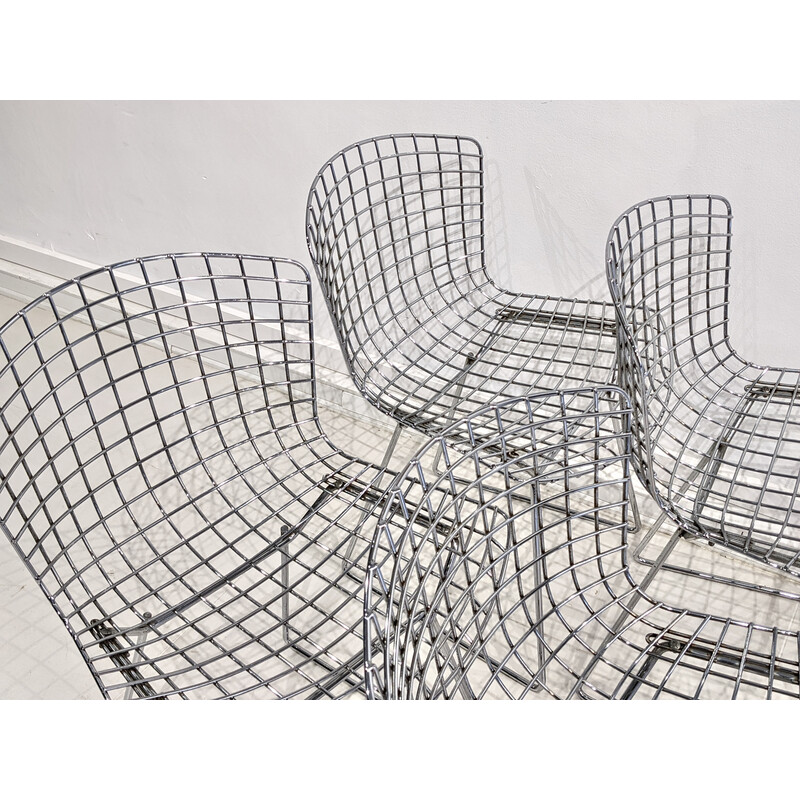 Lot de 4 chaises vintage en acier chromé par Harry Bertoia pour Knoll, 1970