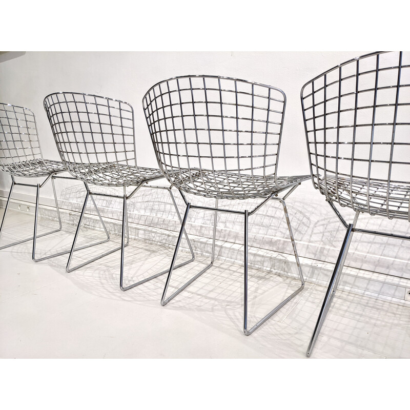 Lot de 4 chaises vintage en acier chromé par Harry Bertoia pour Knoll, 1970