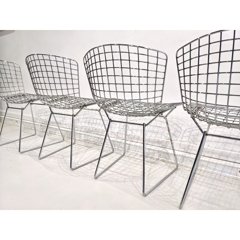 Set of 4 vintage chrome steel chairs by Harry Bertoia for Knoll, 1970s