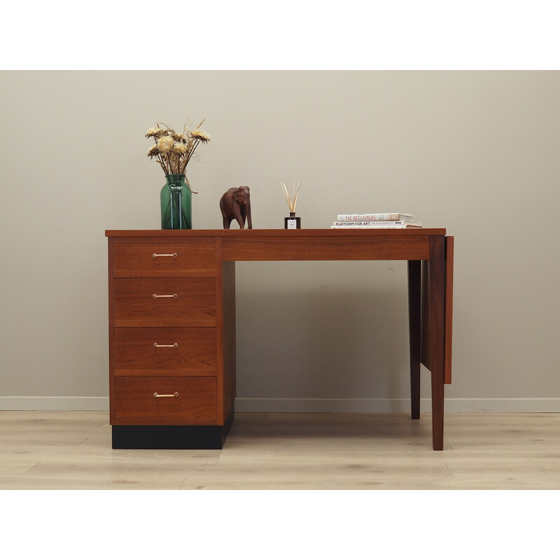 Vintage danish teak desk with drawers and folding top, Denmark 1970s