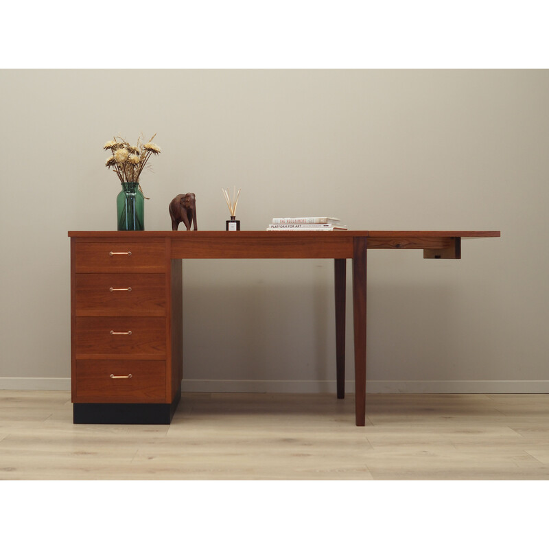 Vintage danish teak desk with drawers and folding top, Denmark 1970s