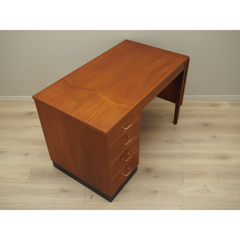 Vintage danish teak desk with drawers and folding top, Denmark 1970s