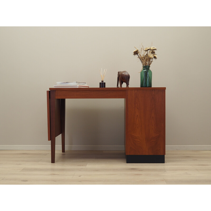 Vintage danish teak desk with drawers and folding top, Denmark 1970s