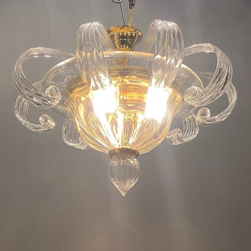 Lámpara de techo italiana vintage de cristal de Murano