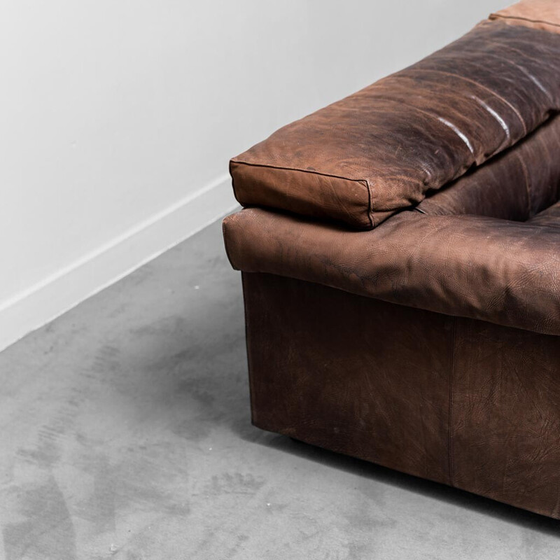 Vintage Erasmo modular leather sofa by Afra Scarpa for B and B, 1970s