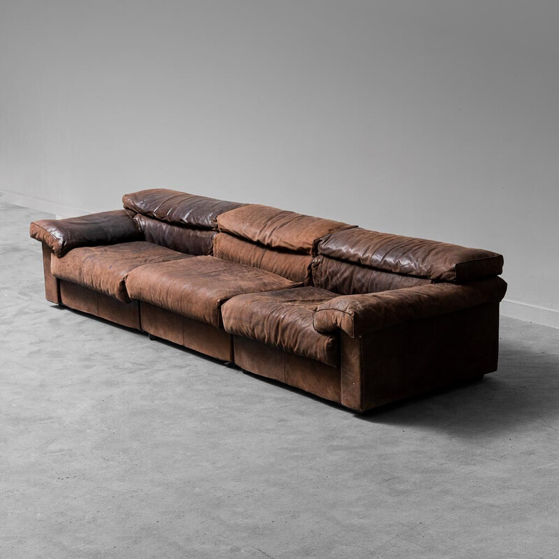 Vintage Erasmo modular leather sofa by Afra Scarpa for B and B, 1970s