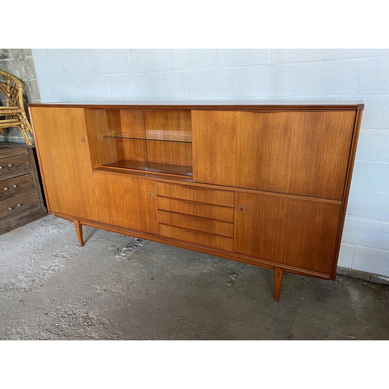 Scandinavian vintage teak highboard by Aarno for Unifa Ameublement Nf, 1960s