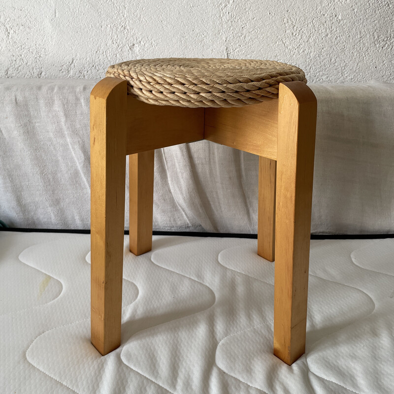 Tabouret vintage en bois et corde, 1970