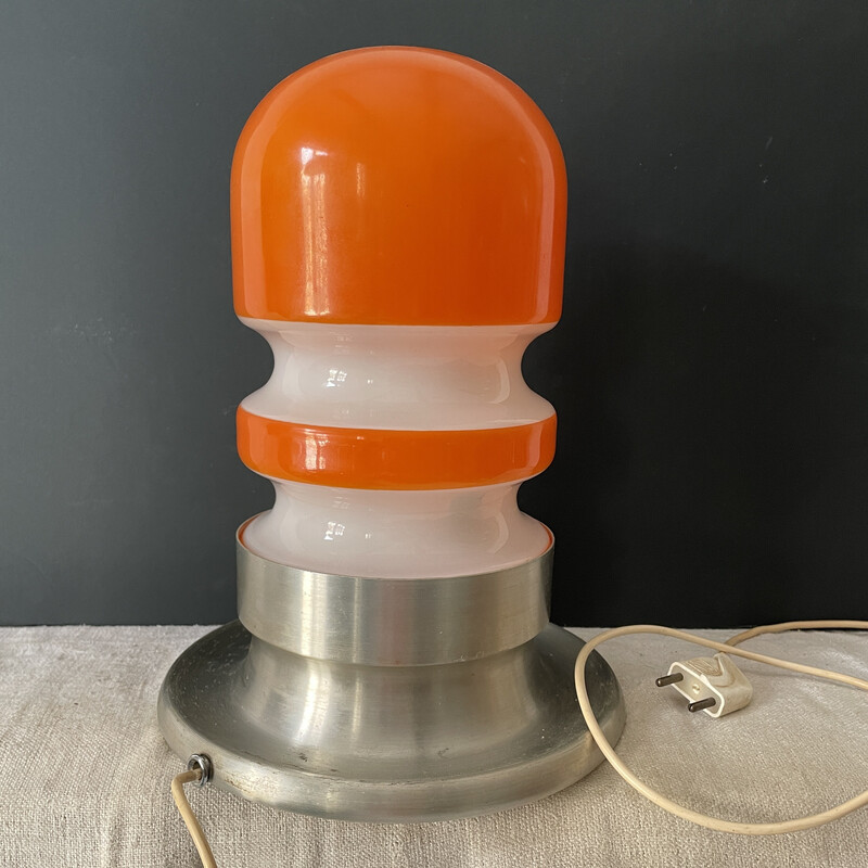 Vintage opaline and aluminium lamp, 1970