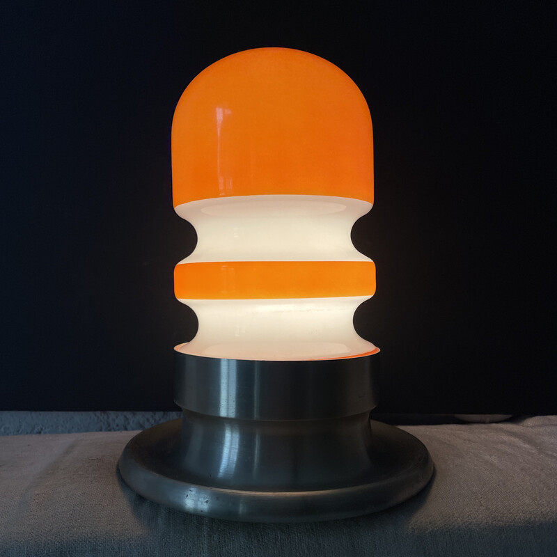 Lampe vintage en opaline et aluminium, 1970