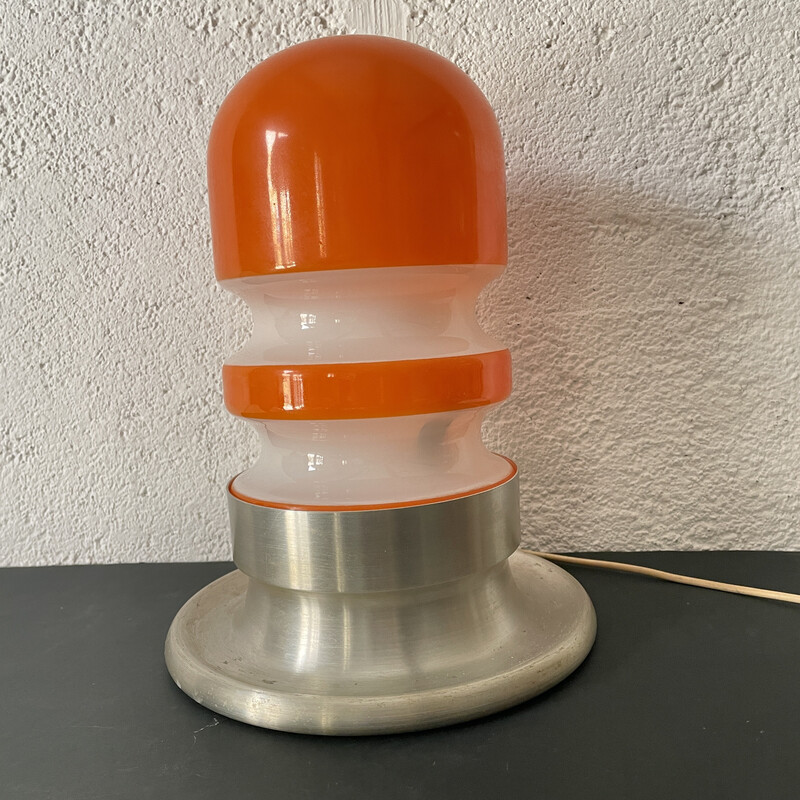 Lampada vintage in opalina e alluminio, 1970