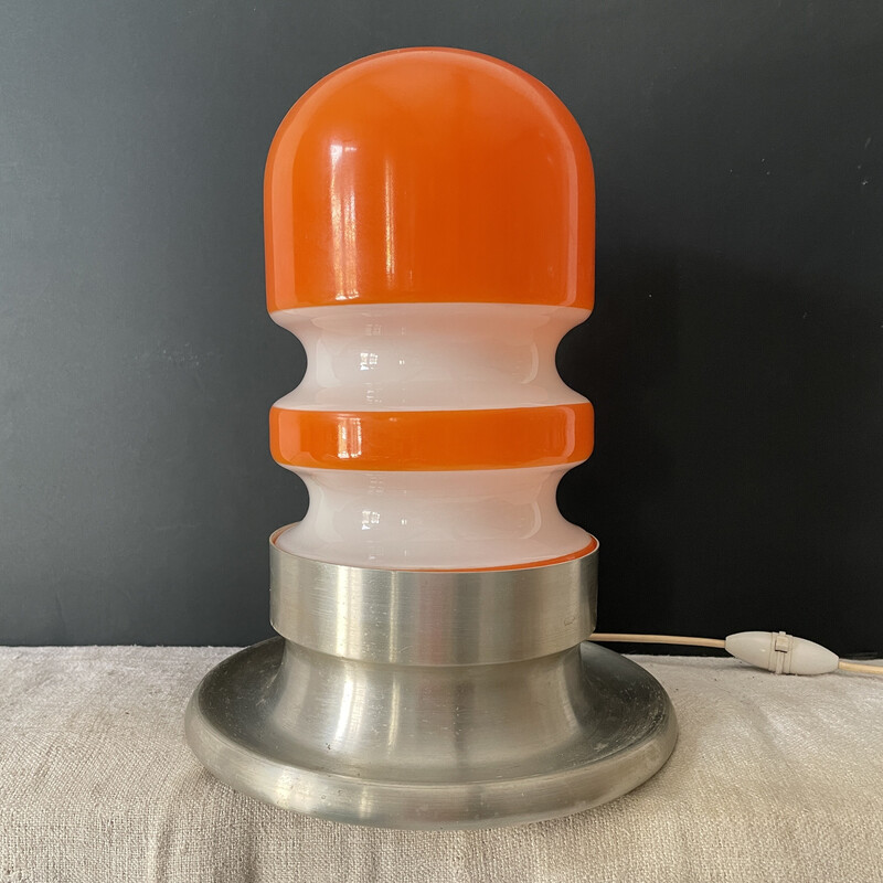 Vintage opaline and aluminium lamp, 1970