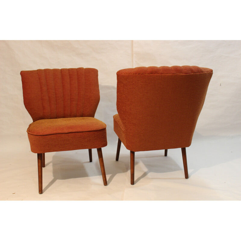 Pair of cocktail chairs in curly fabric - 1950s
