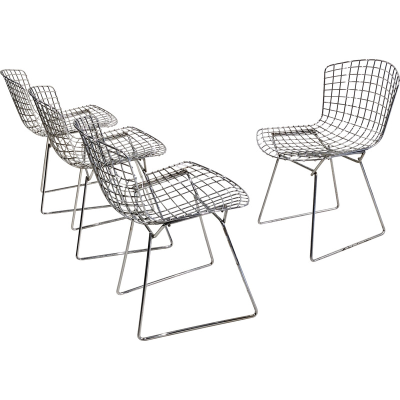 Set van 4 vintage chroomstalen stoelen van Harry Bertoia voor Knoll, 1970