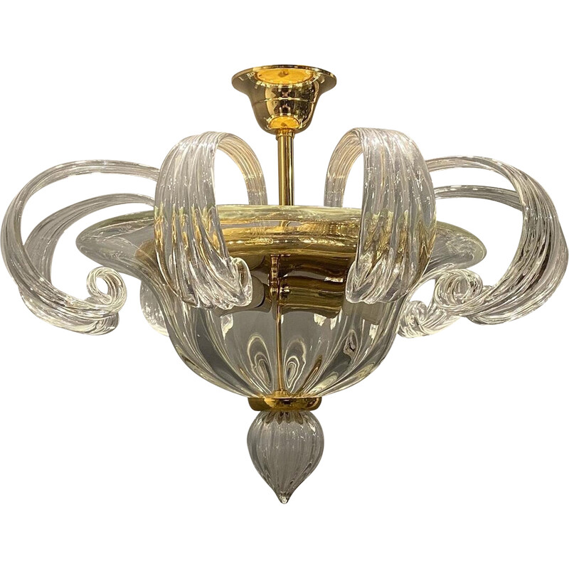 Lámpara de techo italiana vintage de cristal de Murano