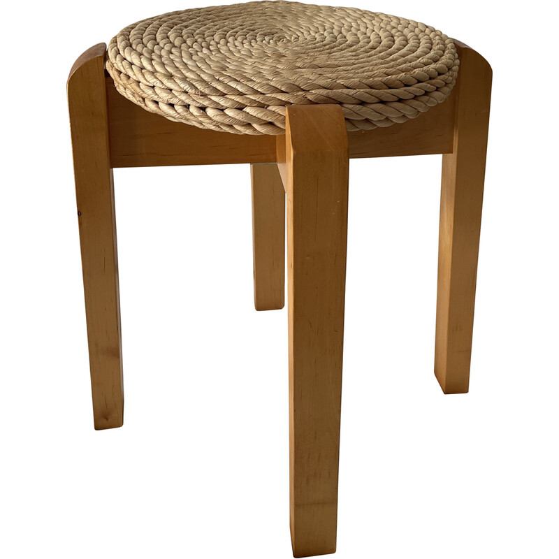 Vintage-Hocker aus Holz und Seil, 1970