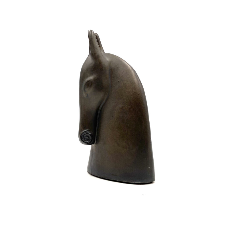 Vintage Art Deco escultura de cabeça de cavalo em faiança, França 1940
