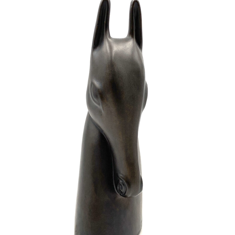 Vintage Art Deco aardewerk paardenhoofd sculptuur, Frankrijk 1940