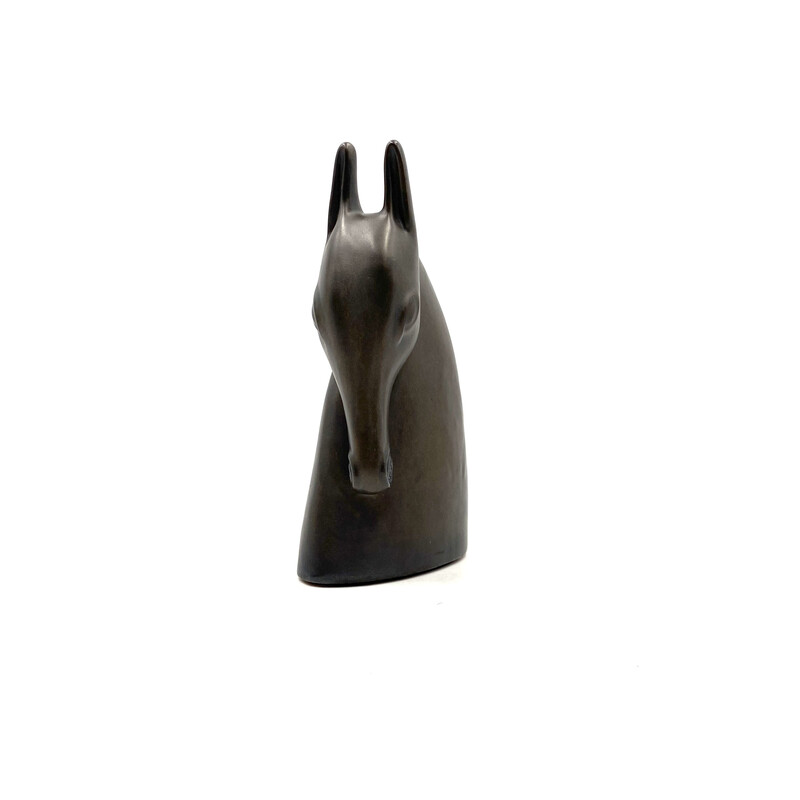 Art Deco vintage horse head earthenware sculpture, France 1940s