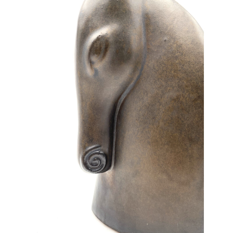 Art Deco vintage horse head earthenware sculpture, France 1940s