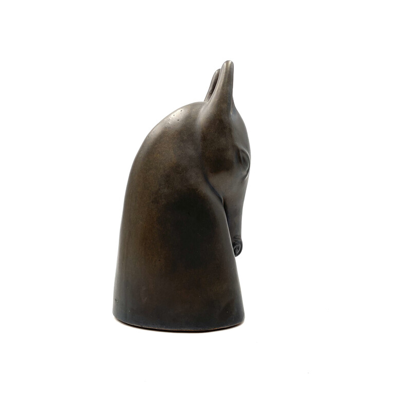 Art Deco vintage horse head earthenware sculpture, France 1940s