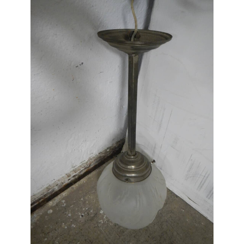 Vintage aluminum and opal pendant lamp