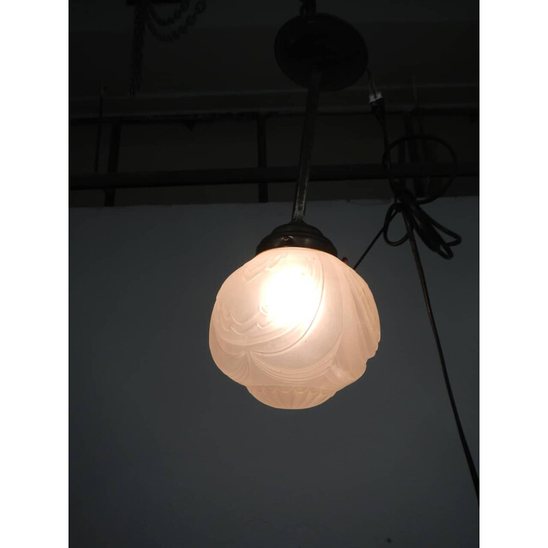 Vintage aluminum and opal pendant lamp