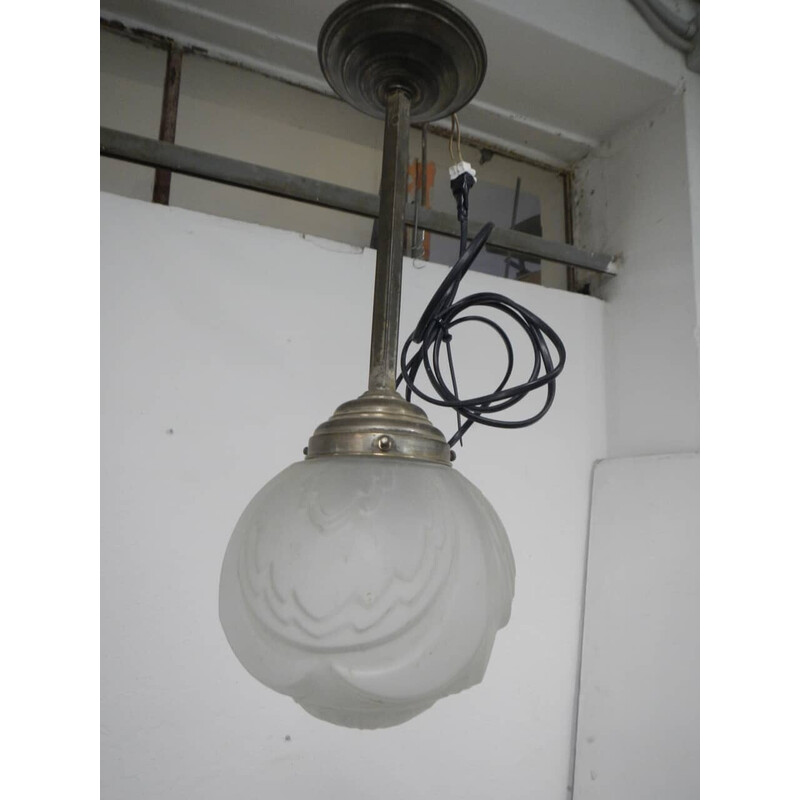 Vintage aluminum and opal pendant lamp