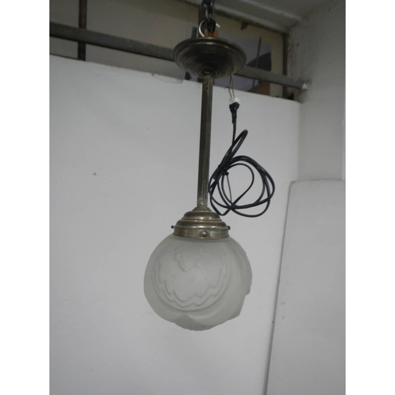 Vintage aluminum and opal pendant lamp