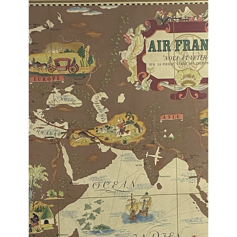 Vintage Air France "Nova et Vetera" poster map by Lucien Boucher, France 1939