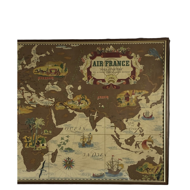 Vintage Air France "Nova et Vetera" poster map by Lucien Boucher, France 1939