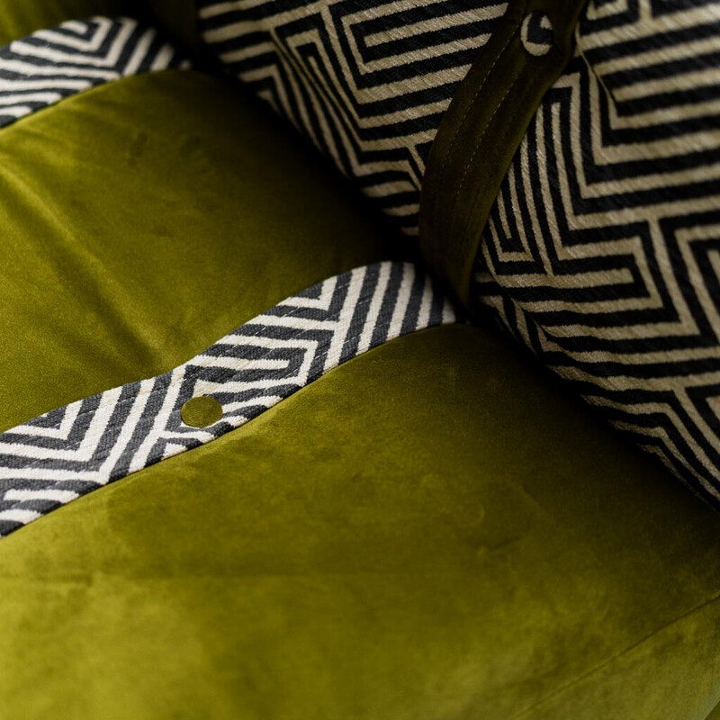 Sillón vintage de terciopelo verde y algodón antimanchas, 1970