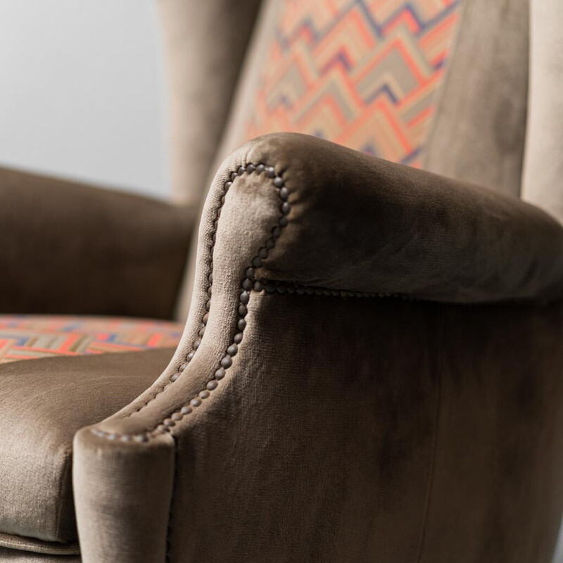 Vintage brown velvet armchair, 1950s