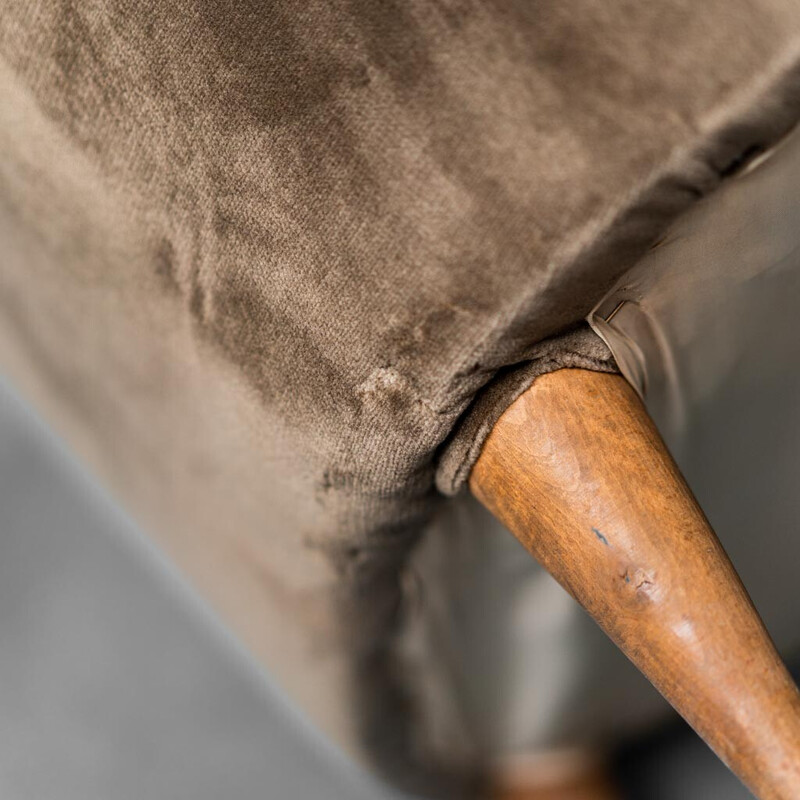 Vintage brown velvet armchair, 1950s