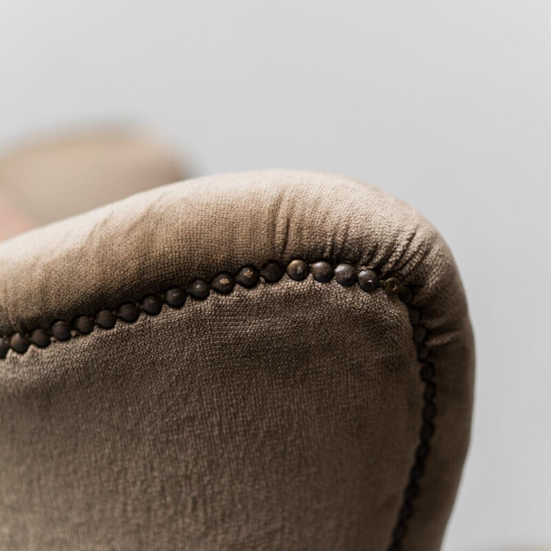 Vintage brown velvet armchair, 1950s