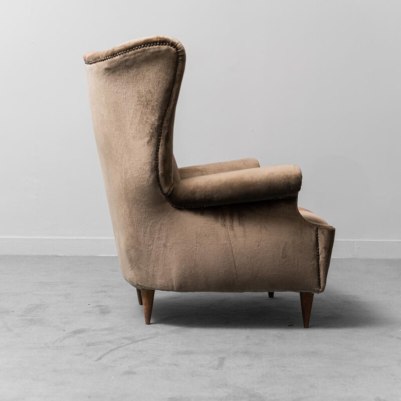 Vintage brown velvet armchair, 1950s