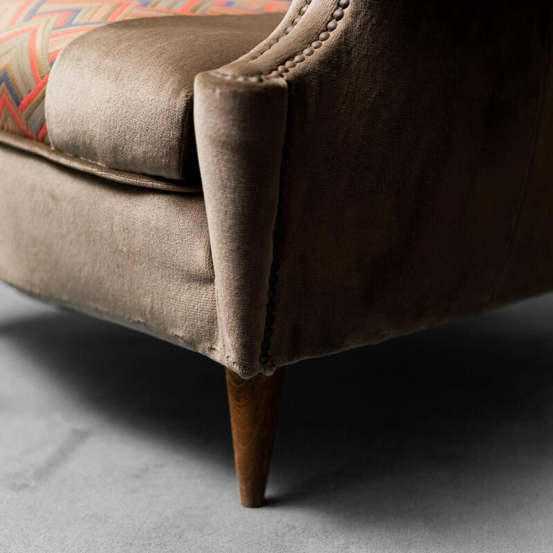 Vintage brown velvet armchair, 1950s