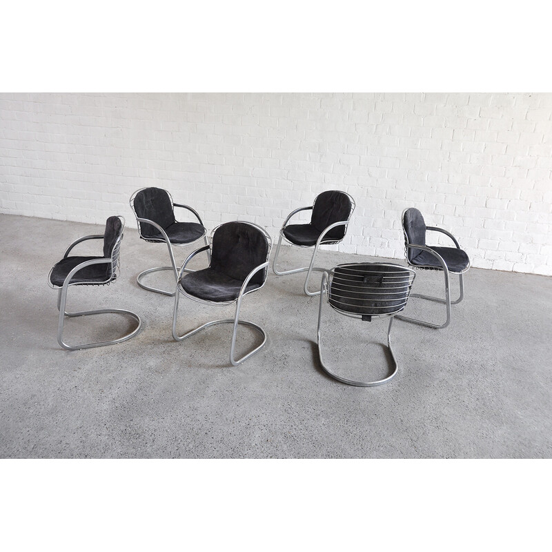 Set of 6 vintage Italian cantilever dining chairs by Gastone Rinaldi, 1970s