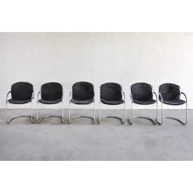 Set of 6 vintage Italian cantilever dining chairs by Gastone Rinaldi, 1970s