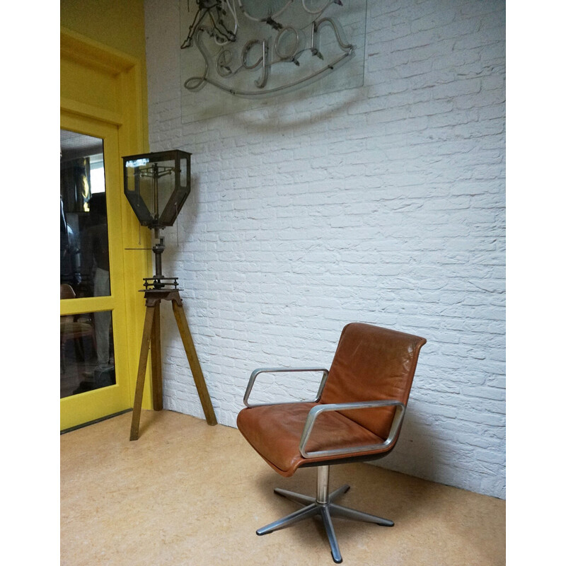 Vintage cognac lederen fauteuil van Delta voor Wilkhahn, Duitsland 1960