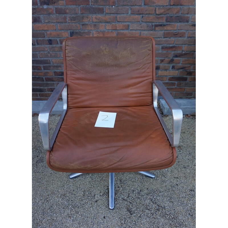 Vintage cognac leather armchair by Delta 2000 for Wilkhahn, Germany 1960s