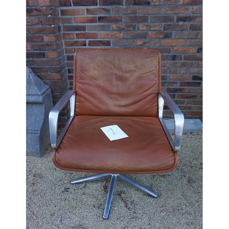 Vintage cognac lederen fauteuil van Delta voor Wilkhahn, Duitsland 1960