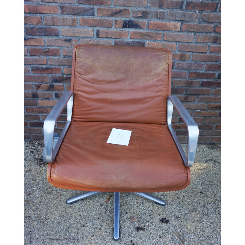 Vintage cognac leather armchair by Delta 2000 for Wilkhahn, Germany 1960s