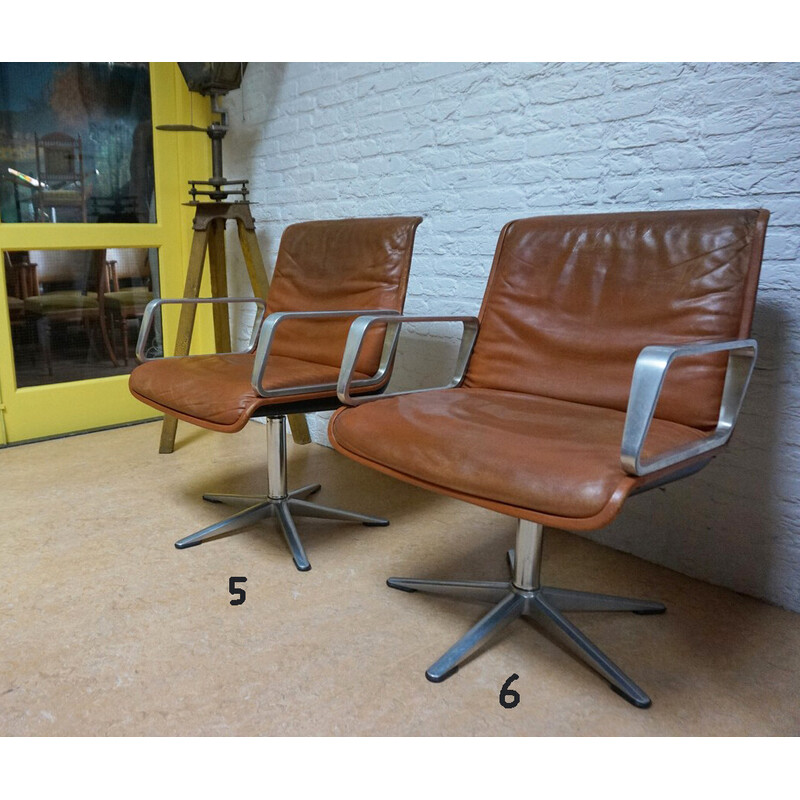 Vintage cognac lederen fauteuil van Delta voor Wilkhahn, Duitsland 1960