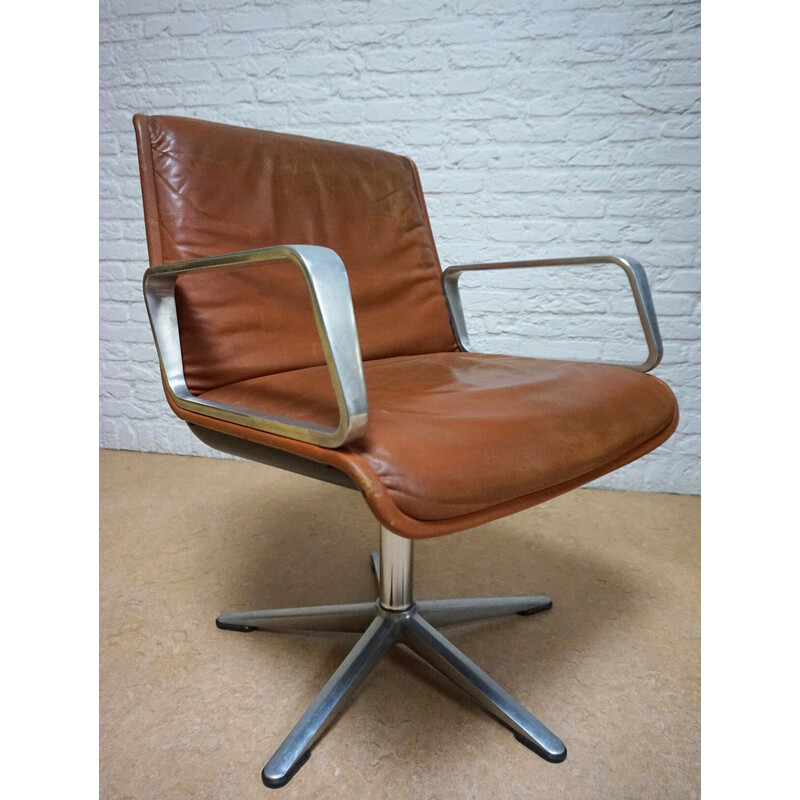 Vintage cognac leather armchair by Delta 2000 for Wilkhahn, Germany 1960s