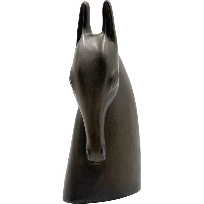 Vintage Art Deco aardewerk paardenhoofd sculptuur, Frankrijk 1940