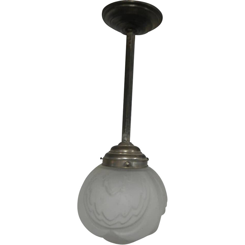 Vintage aluminum and opal pendant lamp