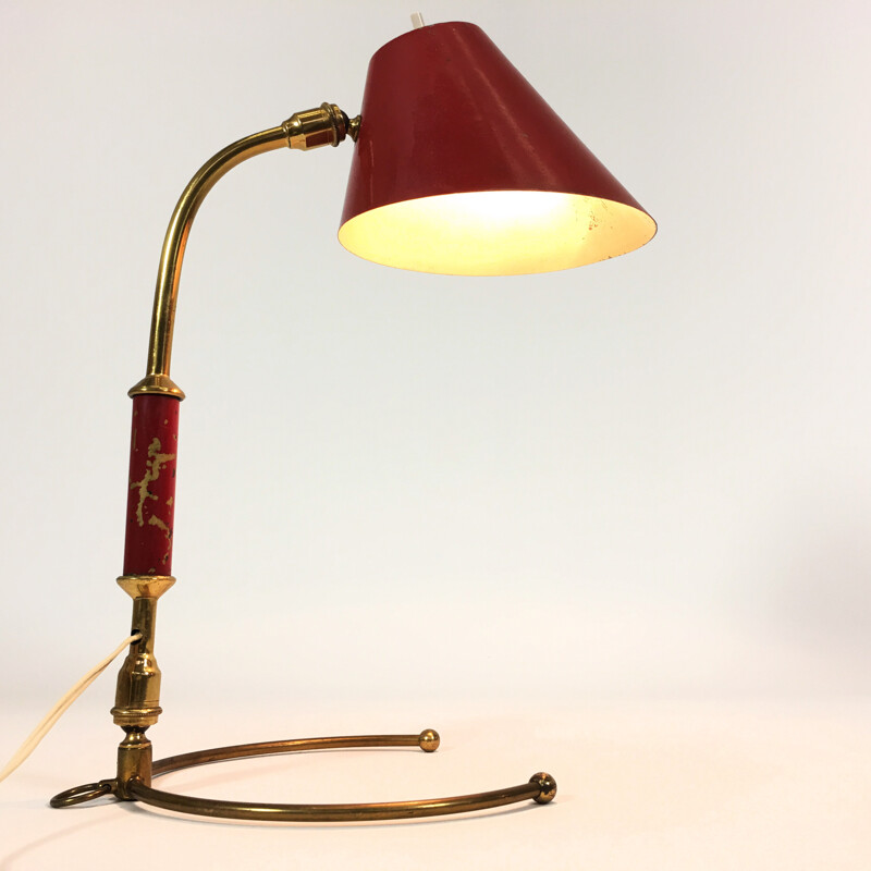Lampe de bureau avec abat-jour rouge - 1950
