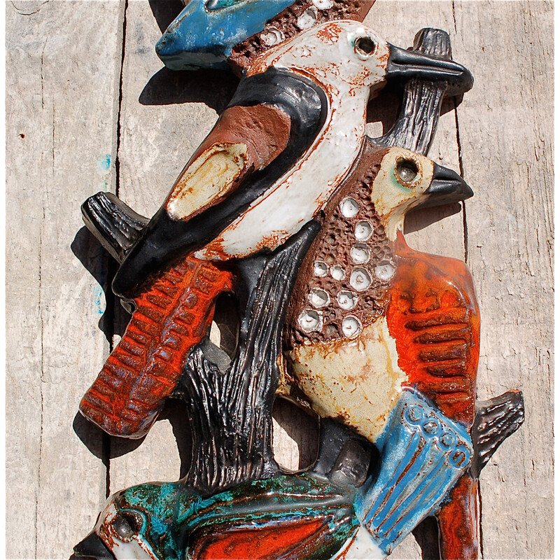 Vintage wall mounted ceramic bird sculpture by Perignem, Belgium 1960s