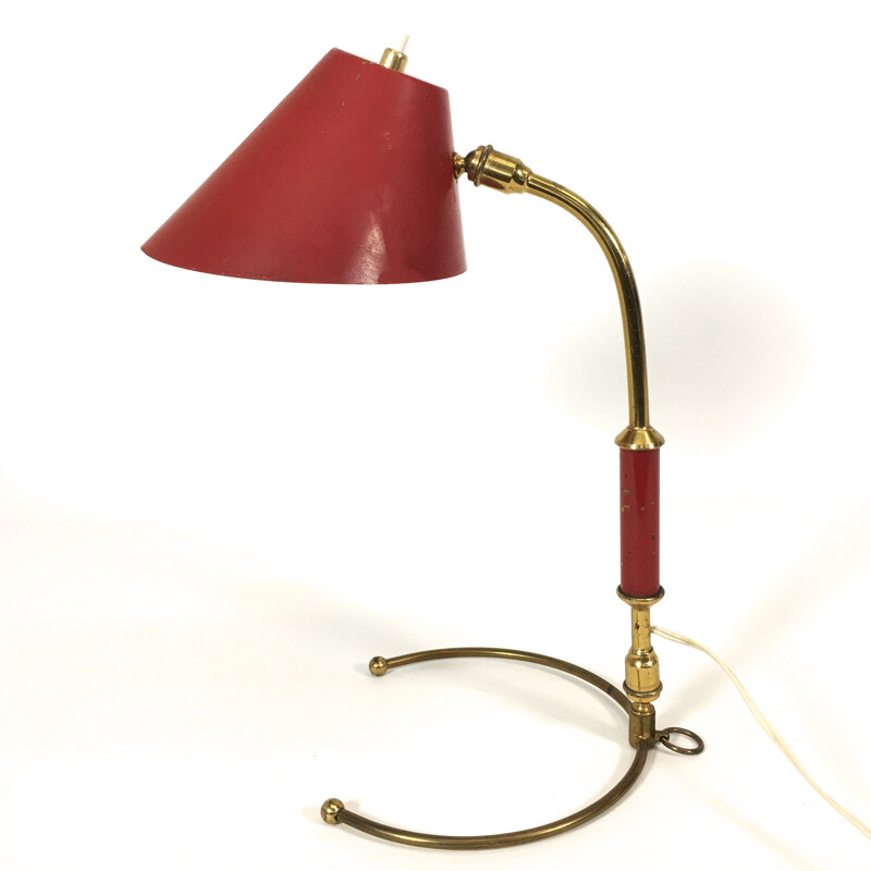 Brass and red desk lamp  - 1950s